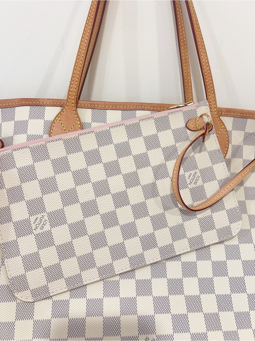 Louis Vuitton Damier Azur Check Tote with Tan Leather Trim - Picture 10 of 11